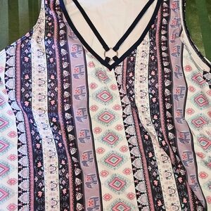 Patterned Tankini SwimTop with Pink and Purple Accents. NWOT